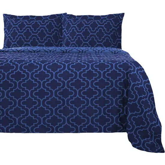 Navy Blue  Cotton Blend Thread Count Washable Duvet Cover Set Photo 1