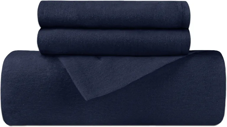 Navy Blue Cotton Blend Thread Count Washable Duvet Cover Set Photo 2