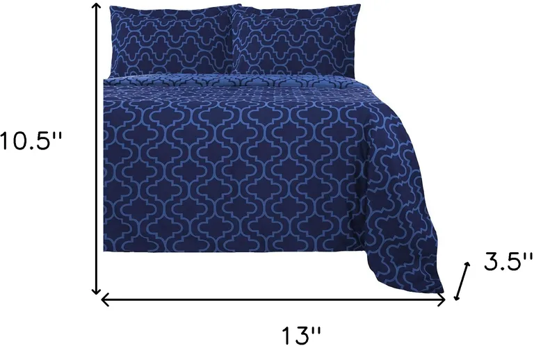 Navy Blue Cotton Blend Thread Count Washable Duvet Cover Set Photo 1