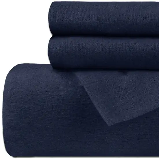 Navy Blue  Cotton Blend Thread Count Washable Duvet Cover Set Photo 3