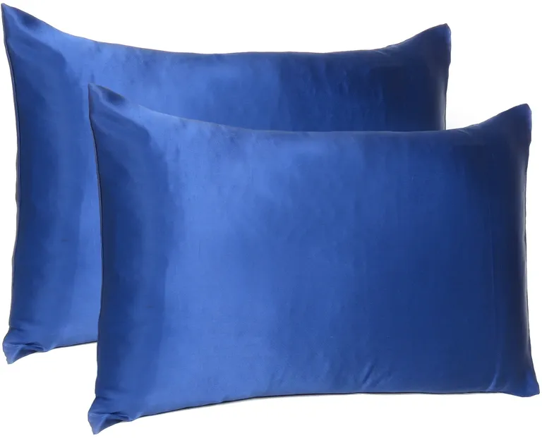 Navy Blue Dreamy Set Of 2 Silky Satin King Pillowcases Photo 4