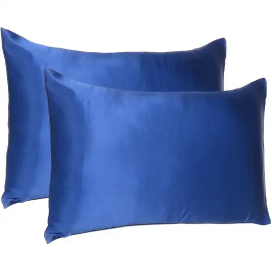 Navy Blue Dreamy Set Of 2 Silky Satin King Pillowcases Photo 4