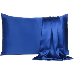 Photo of Navy Blue Dreamy Set Of 2 Silky Satin King Pillowcases