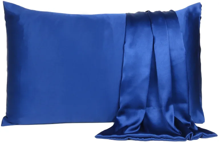 Navy Blue Dreamy Set Of 2 Silky Satin King Pillowcases Photo 1