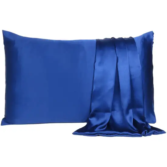 Navy Blue Dreamy Set Of 2 Silky Satin King Pillowcases Photo 1