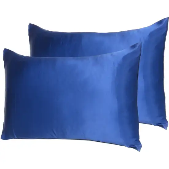 Navy Blue Dreamy Set Of 2 Silky Satin King Pillowcases Photo 7