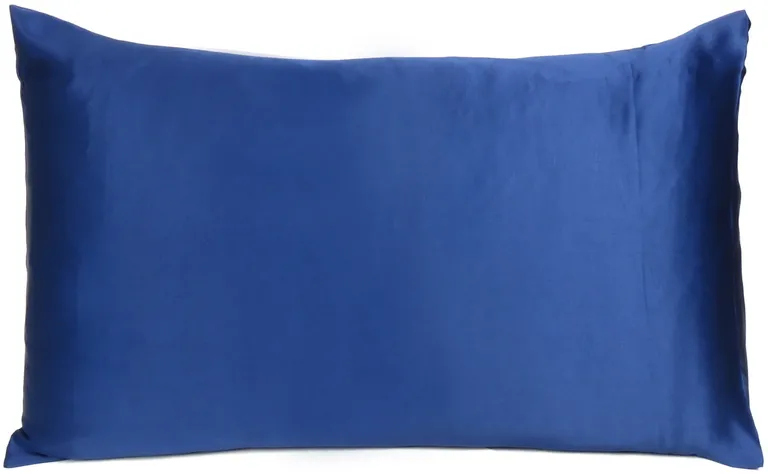 Navy Blue Dreamy Set Of 2 Silky Satin King Pillowcases Photo 2