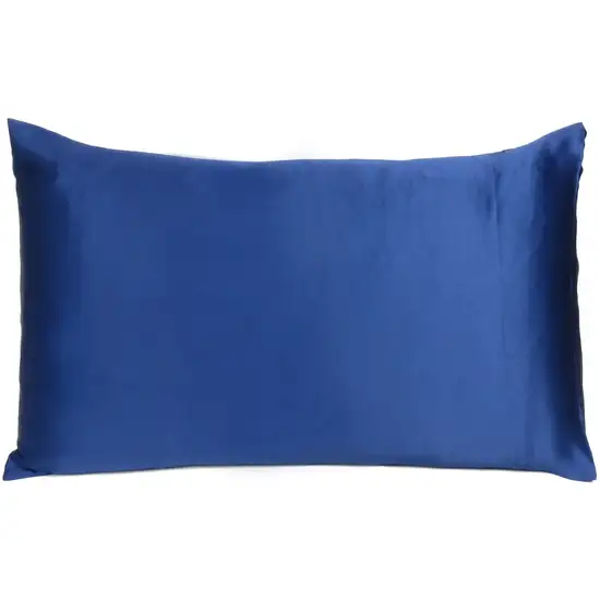 Navy Blue Dreamy Set Of 2 Silky Satin King Pillowcases Photo 2