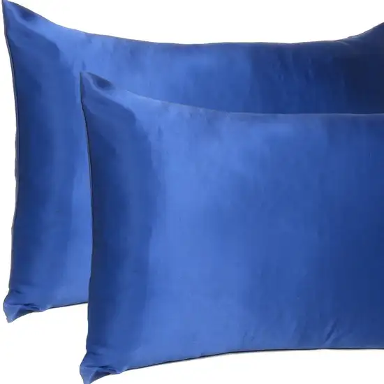 Navy Blue Dreamy Set Of 2 Silky Satin Queen Pillowcases Photo 7