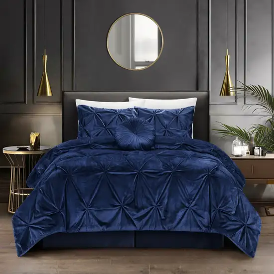 Navy Blue King PolYester 130 Thread Count Washable Down Comforter Set Photo 7