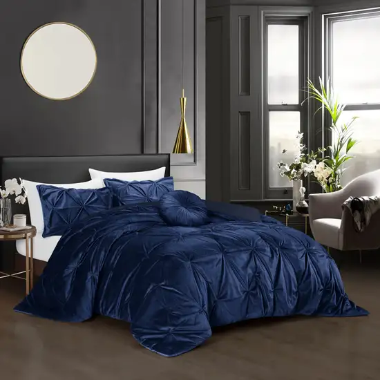 Navy Blue King PolYester 130 Thread Count Washable Down Comforter Set Photo 8