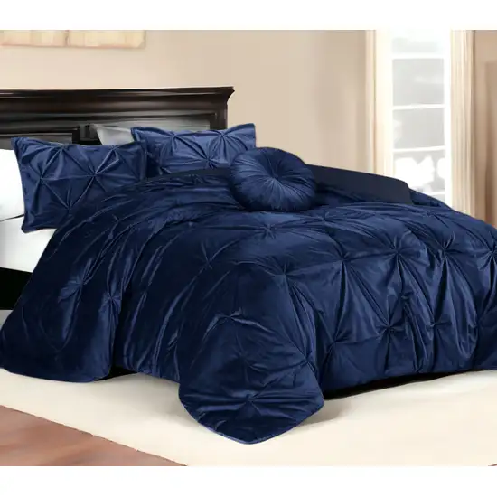 Navy Blue King Polyester 130 Thread Count Washable Down Comforter Set Photo 1