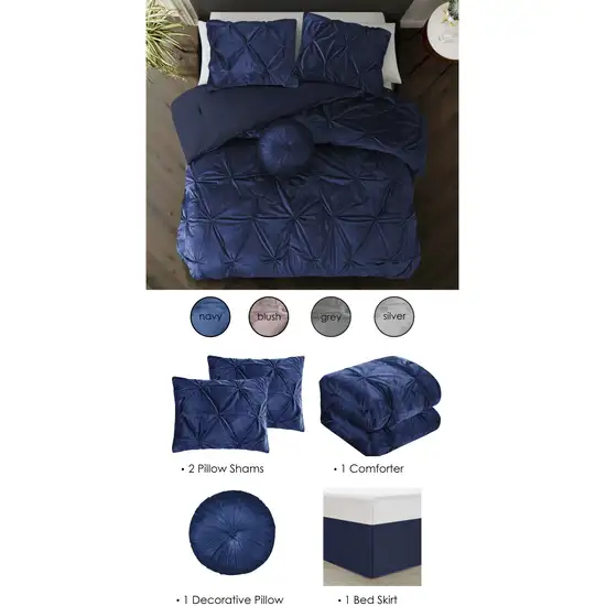 Navy Blue King PolYester 130 Thread Count Washable Down Comforter Set Photo 5