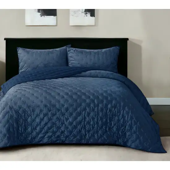 Navy Blue King Polyester 220 Thread Count Washable Down Comforter Set Photo 1