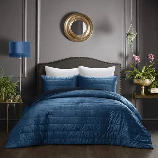 Navy Blue King Polyester 180 Thread Count Washable Down Comforter Set Photo 5