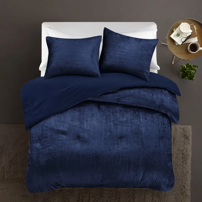 Navy Blue King Polyester 180 Thread Count Washable Down Comforter Set Photo 5