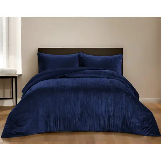 Navy Blue King Polyester 180 Thread Count Washable Down Comforter Set Photo 2