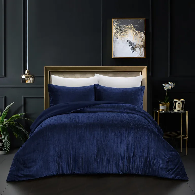 Navy Blue King Polyester 180 Thread Count Washable Down Comforter Set Photo 4