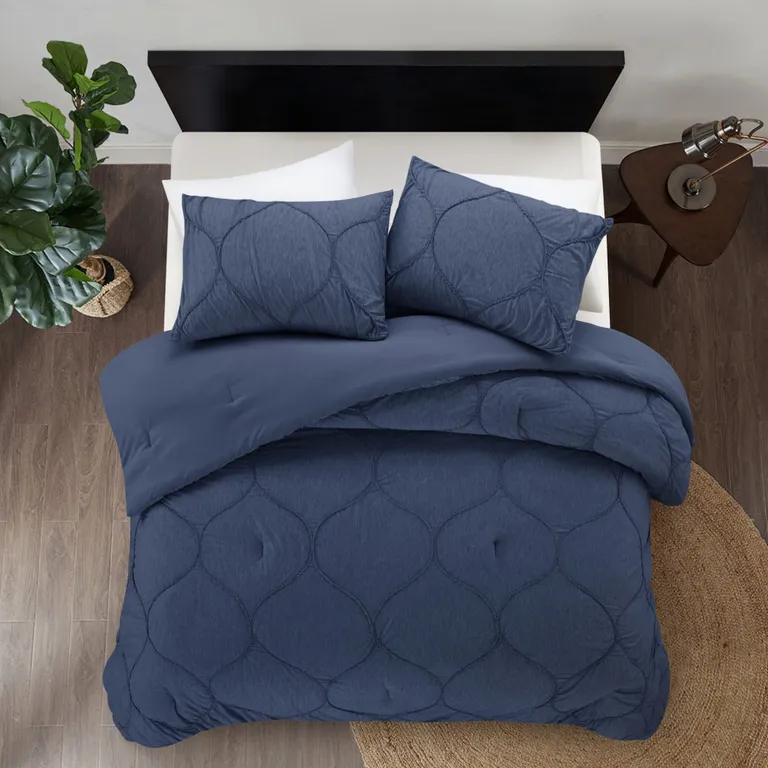 Navy Blue King Polyester 180 Thread Count Washable Down Comforter Set Photo 5