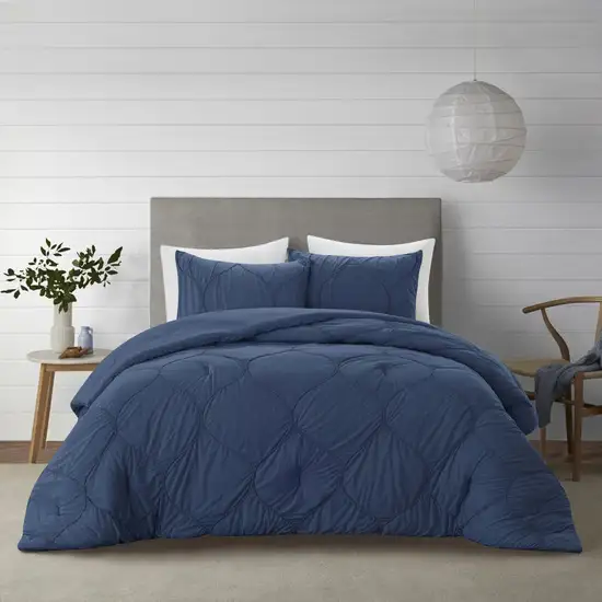 Navy Blue King Polyester 180 Thread Count Washable Down Comforter Set Photo 4