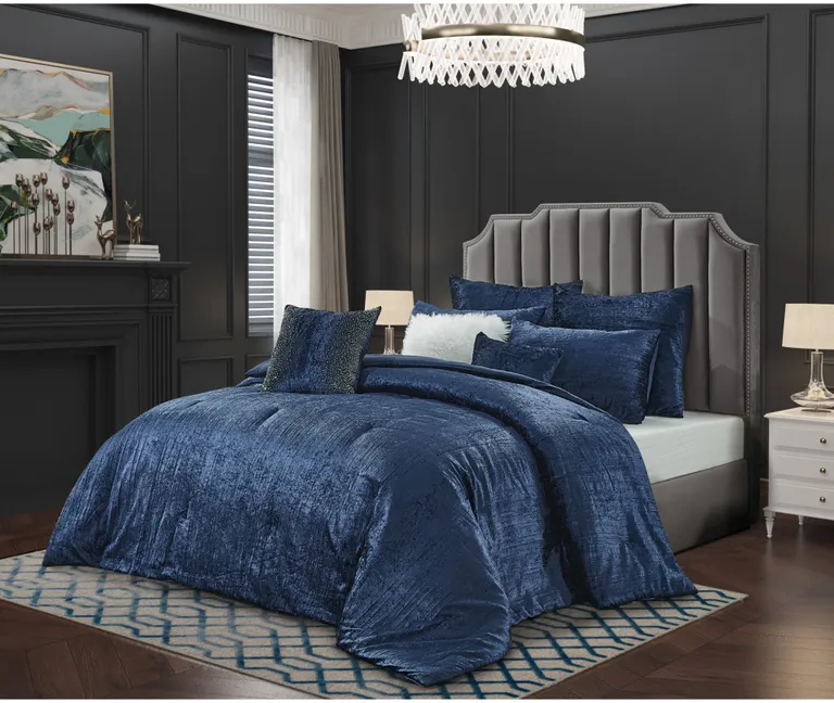 Navy Blue King Polyester 220 Thread Count Washable Down Comforter Set Photo 5