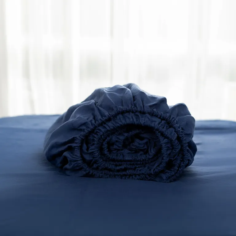 Navy Blue Linen California King Fitted sheet Photo 5