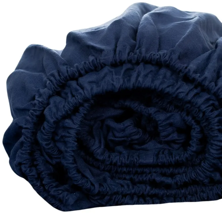 Navy Blue Linen California King Fitted sheet Photo 4