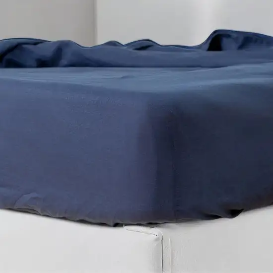 Navy Blue Linen California King Fitted sheet Photo 2