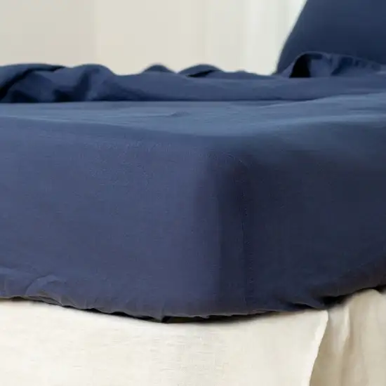 Navy Blue Linen California King Fitted sheet Photo 7