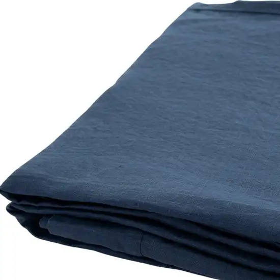 Navy Blue Linen Full Double Fitted sheet Photo 4