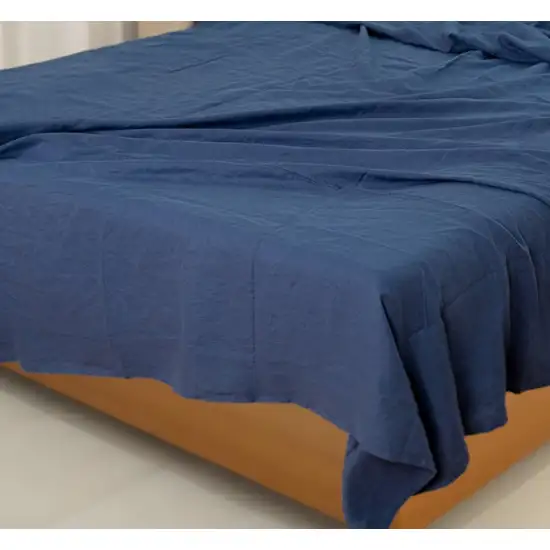 Navy Blue Linen Full Double Fitted sheet Photo 2