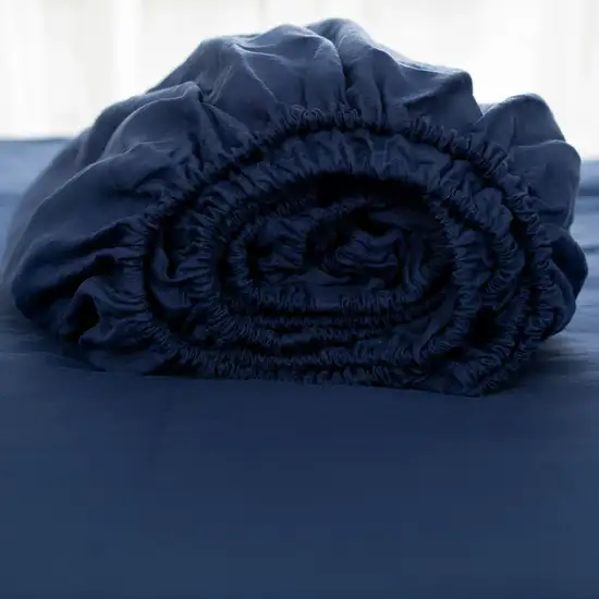 Navy Blue Linen King Fitted sheet Photo 8