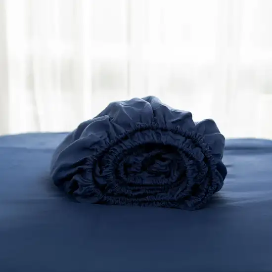 Navy Blue Linen Queen Fitted sheet Photo 5