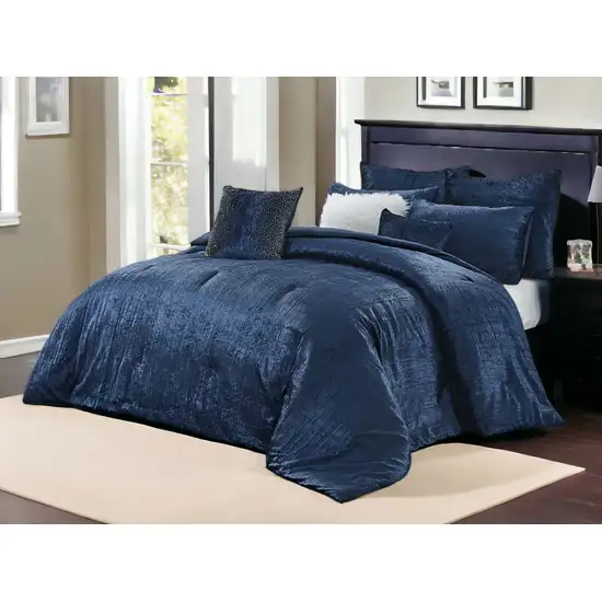 Navy Blue Queen Polyester 180 Thread Count Washable Down Comforter Set Photo 1