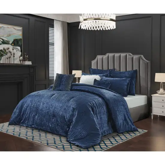 Navy Blue Queen Polyester 180 Thread Count Washable Down Comforter Set Photo 5