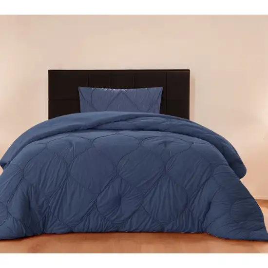 Navy Blue Twin Polyester 180 Thread Count Washable Down Comforter Set Photo 1