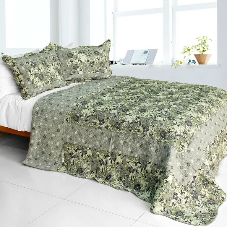 Noble Garden - Cotton 3PC Vermicelli-Quilted Patchwork Quilt Set (Full/Queen Size) Photo 1