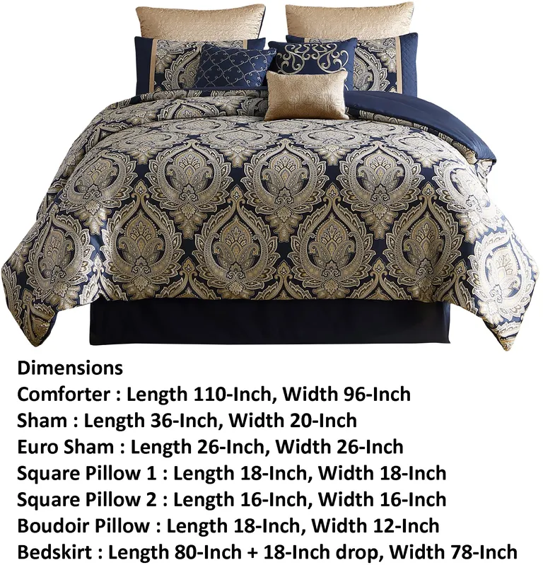 Nova 10 Piece Polyester King Comforter Set, Gold Damask Print Photo 3