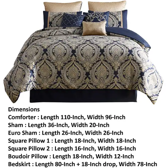 Nova 10 Piece Polyester King Comforter Set, Gold Damask Print Photo 3