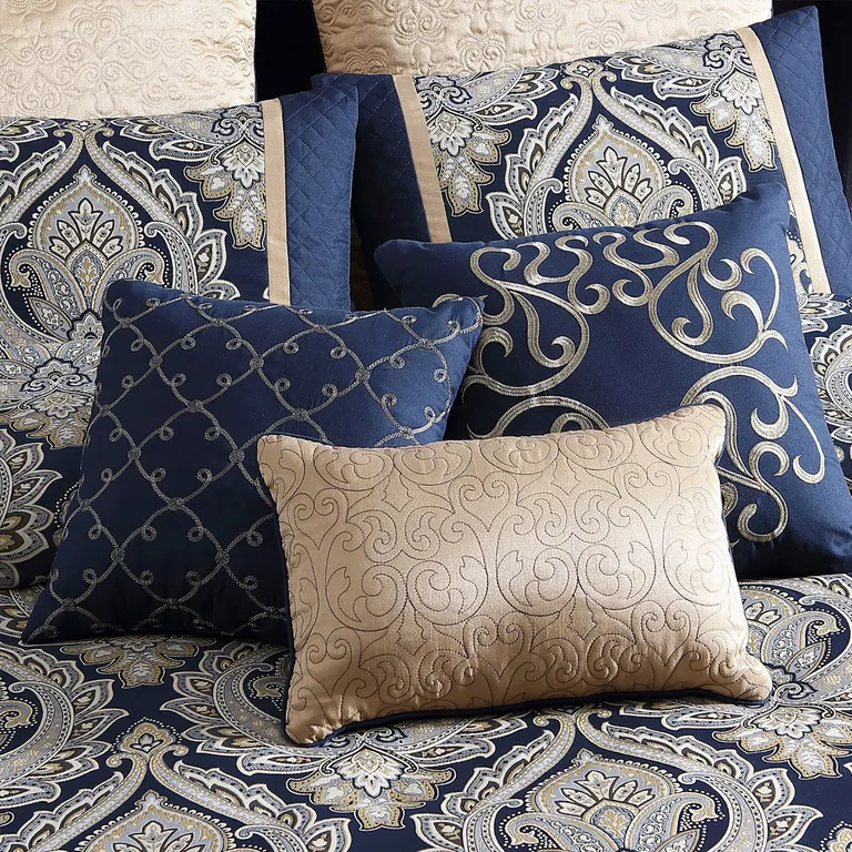 Nova 10 Piece Polyester King Comforter Set, Gold Damask Print Photo 2