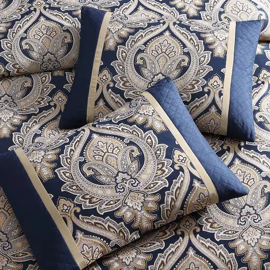 Nova 10 Piece Polyester King Comforter Set, Gold Damask Print Photo 1