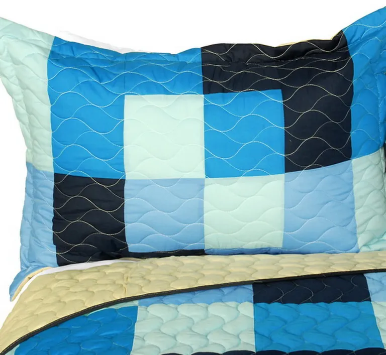 Ocean Star - 3PC Vermicelli-Quilted Patchwork Quilt Set (Full/Queen Size) Photo 2