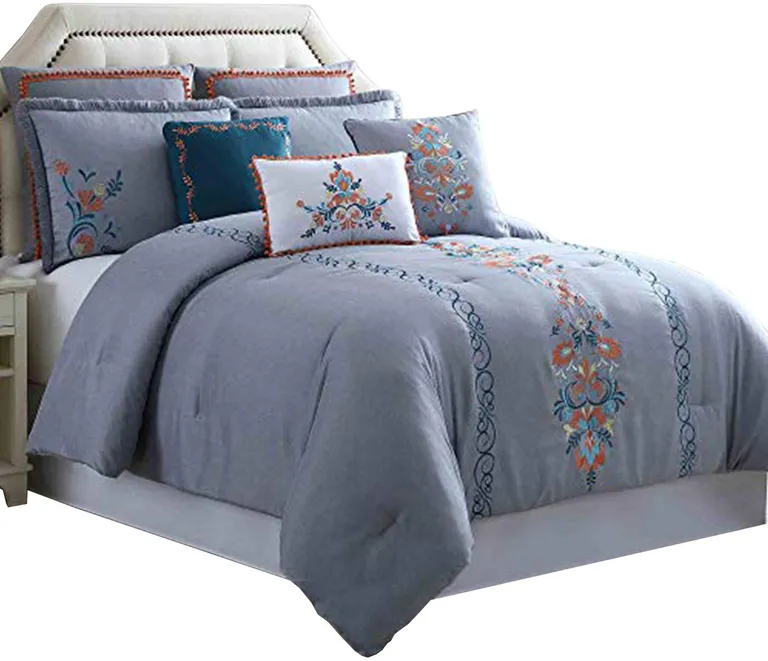 Odense 8 Piece Queen Comforter Set with Floral Embroidery The Urban Port, Multicolor Photo 1