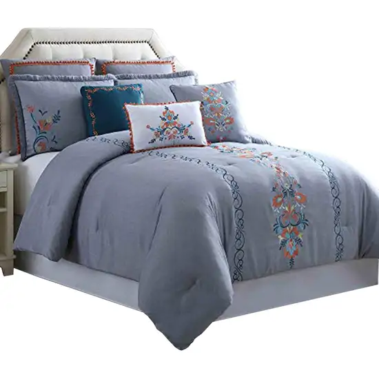 Odense 8 Piece Queen Comforter Set with Floral Embroidery The Urban Port, Multicolor Photo 1