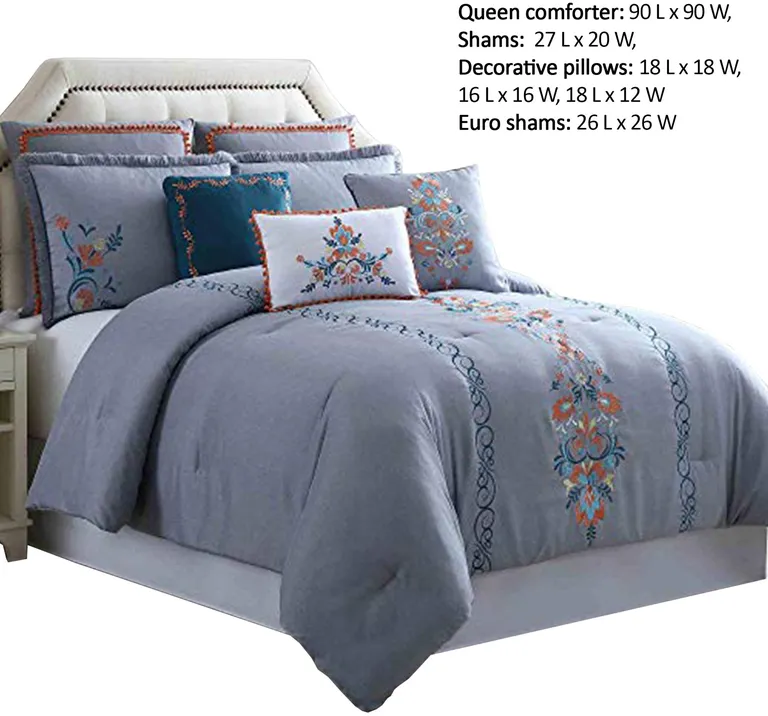 Odense 8 Piece Queen Comforter Set with Floral Embroidery The Urban Port, Multicolor Photo 2