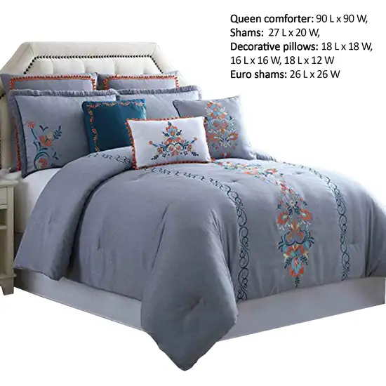 Odense 8 Piece Queen Comforter Set with Floral Embroidery The Urban Port, Multicolor Photo 2