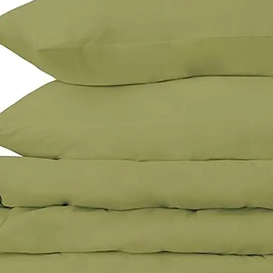 Olive Green Queen Cotton Blend 650 Thread Count Washable Duvet Cover Set Photo 2