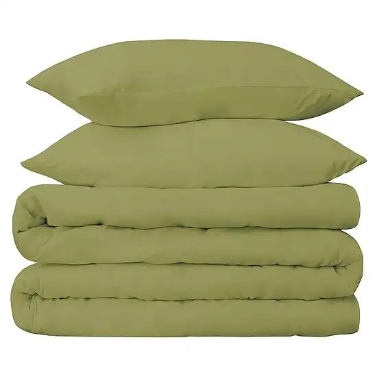 Olive Green Queen Cotton Blend 650 Thread Count Washable Duvet Cover Set Photo 1