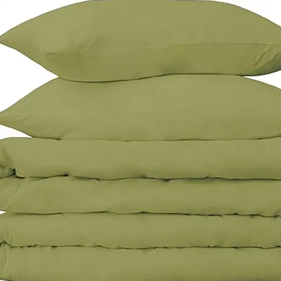 Olive Green Queen Cotton Blend 650 Thread Count Washable Duvet Cover Set Photo 3