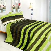 Photo of Olive - 3PC Vermicelli-Quilted Patchwork Quilt Set (Full/Queen Size)